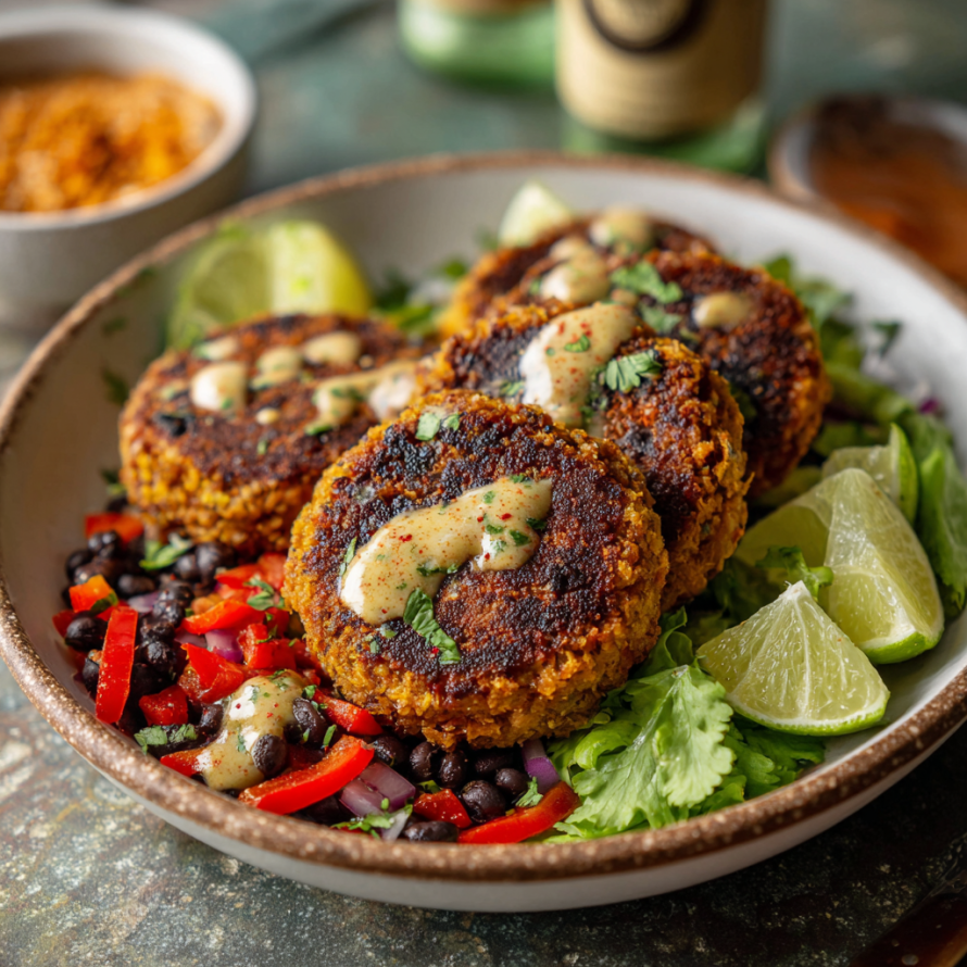 A plate of food with a variety of ingredients, including meat, vegetables, and sauce, is served on a dining table. The dish appears to be a delicious and well-prepared meal, possibly a seafood dish or a vegetarian option.