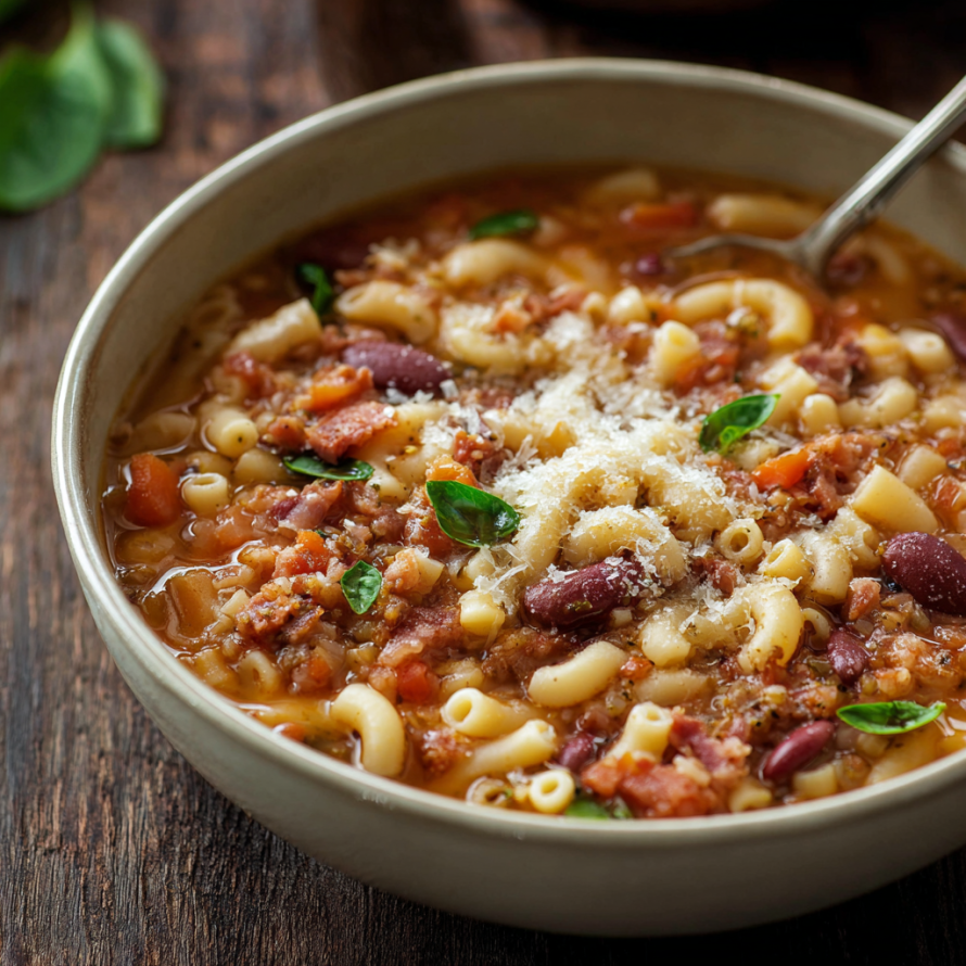 A bowl of pasta with tomato sauce and cheese.