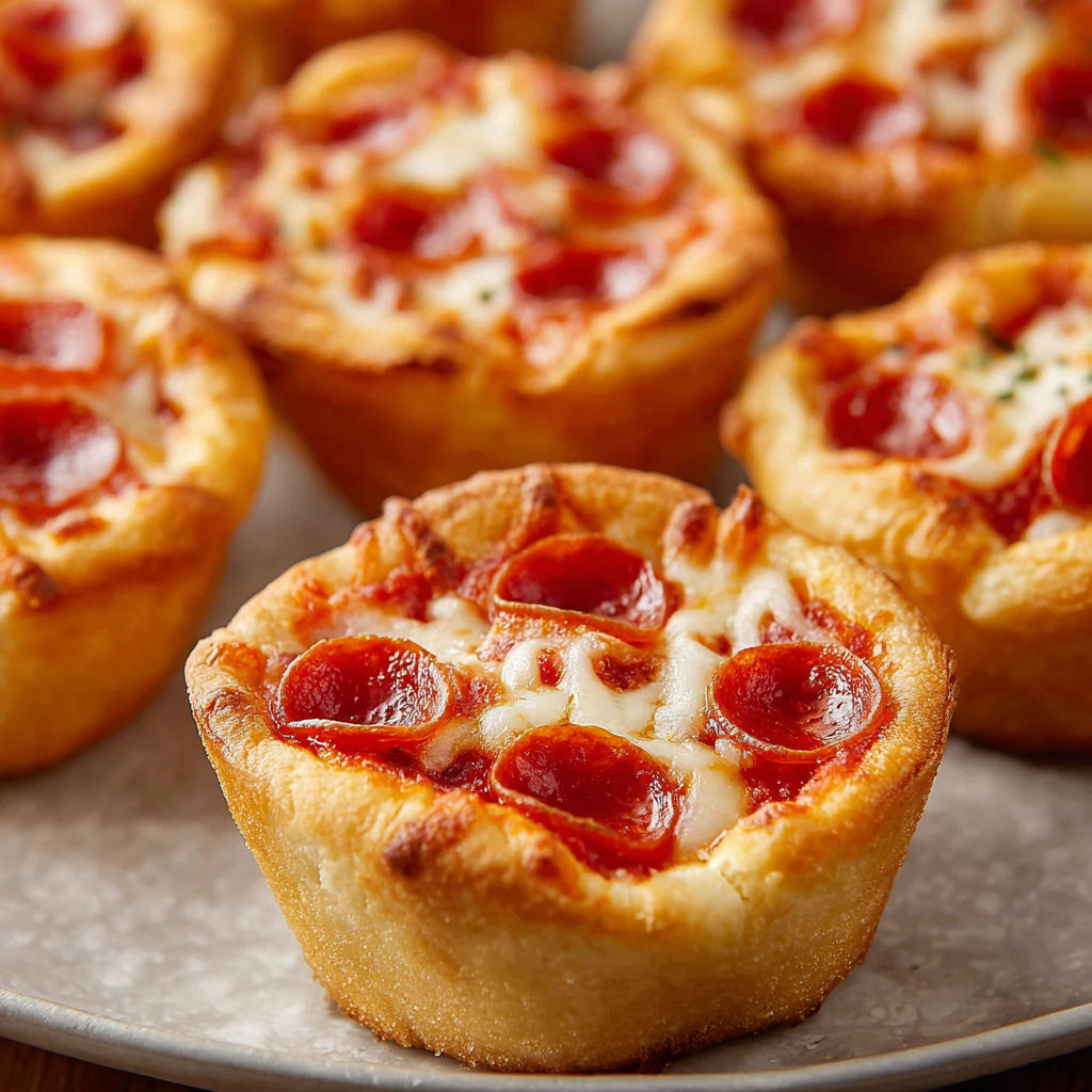 A plate of mini pizzas with pepperoni and cheese toppings.