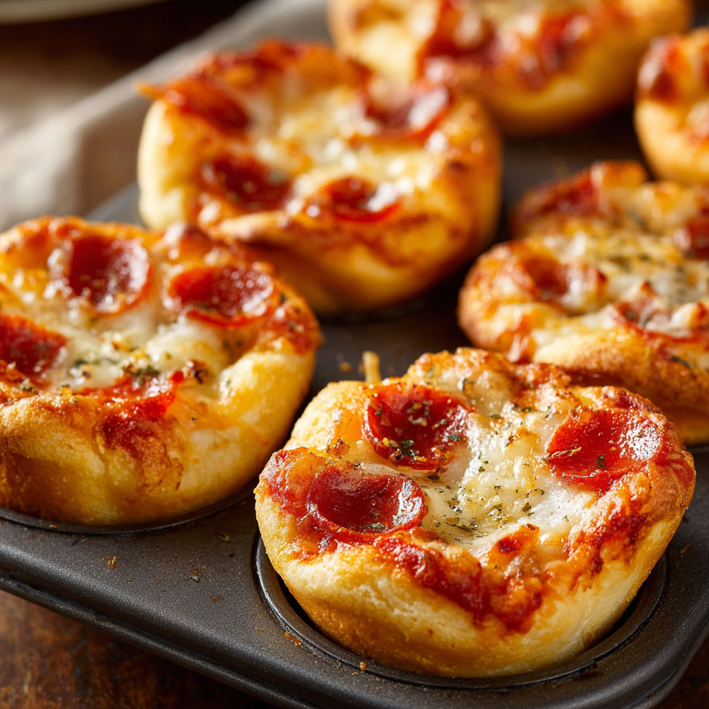A pan of pepperoni and cheese muffins.