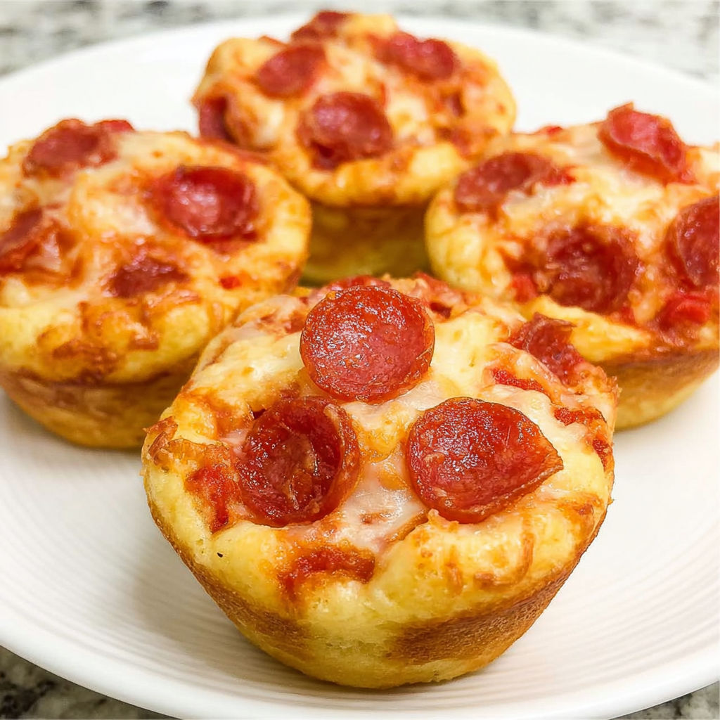 Three mini pizzas with pepperoni and cheese topped on a white plate.
