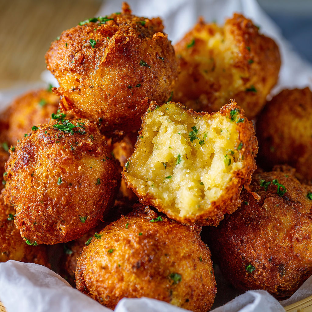 A basket of homemade hush puppies, ready to be enjoyed.