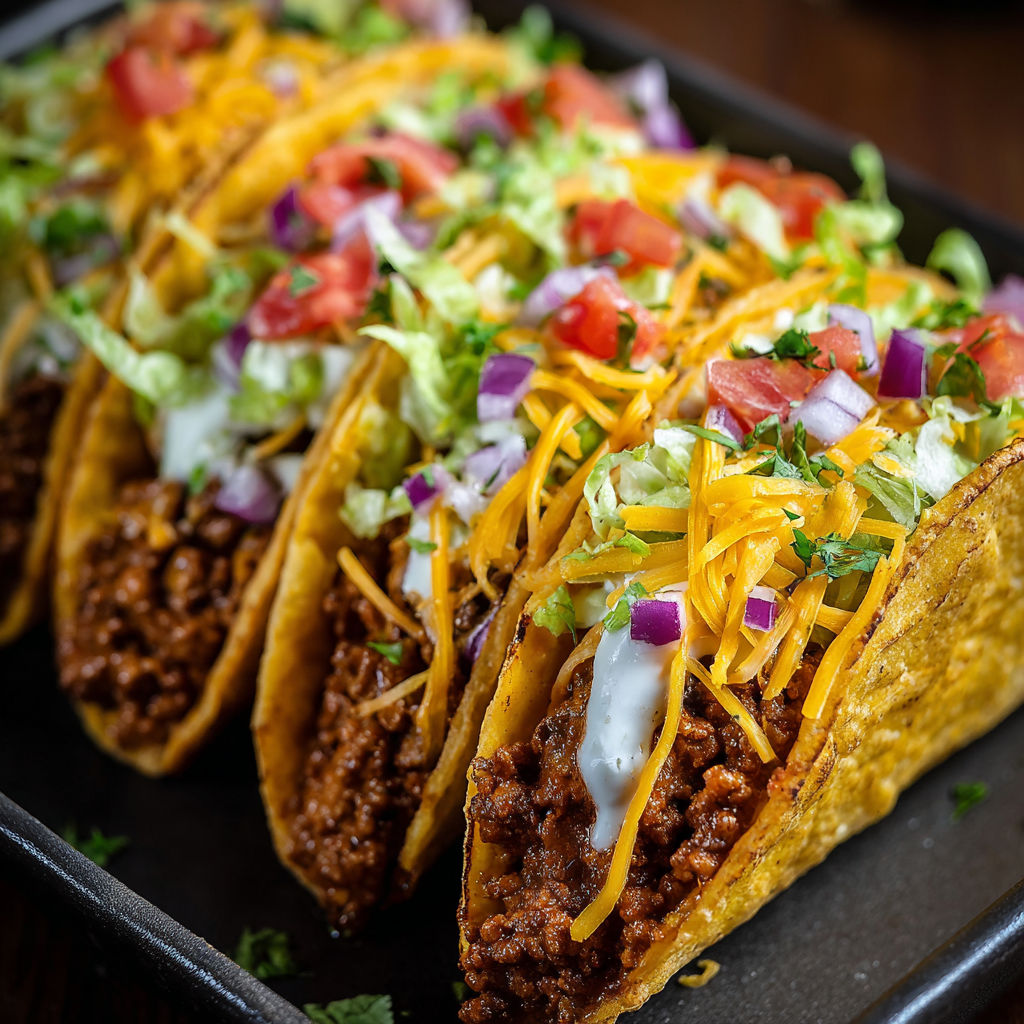 A delicious meal of chili cheese tacos with lettuce and tomatoes.