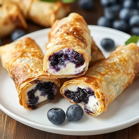 A plate of food with blueberries and cream.
