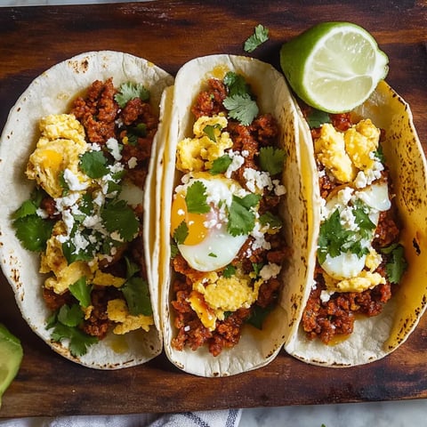 Three tacos with eggs and cheese.