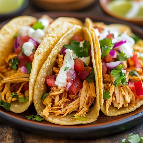A plate of tacos with white sauce.