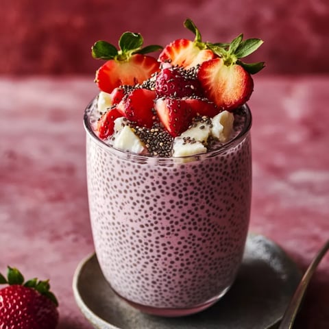 A glass of strawberry yogurt with granola.