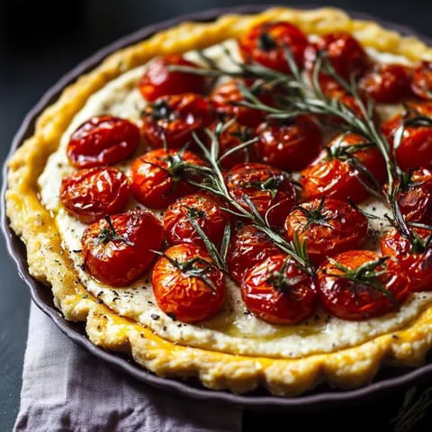 A pie with tomatoes and basil.