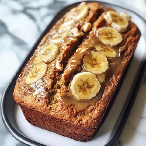 A slice of banana bread with banana slices on top.