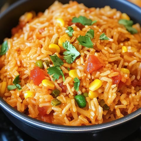 A bowl of rice with peppers and corn.