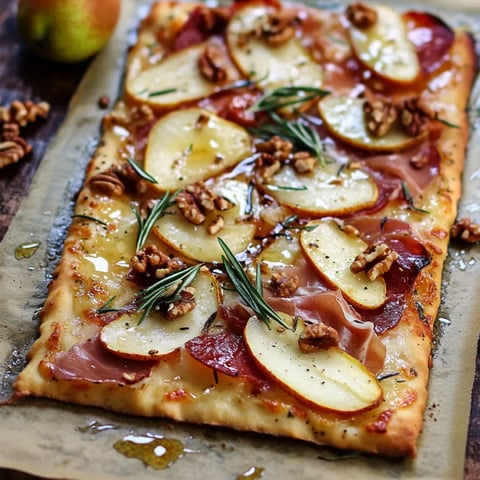 A pizza with apples and walnuts on it.