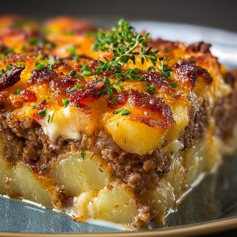 A delicious Loaded Potato & Meatloaf Casserole is served on a plate.