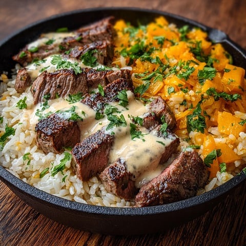 A delicious meal of steak and rice with cheese and queso.
