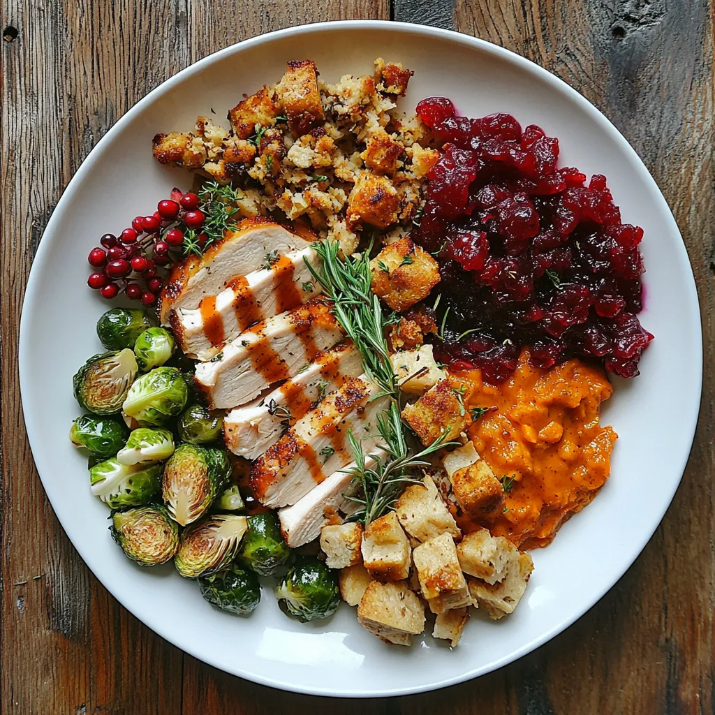 white plate on a rustic wooden table, fully loaded with festive holiday recipes