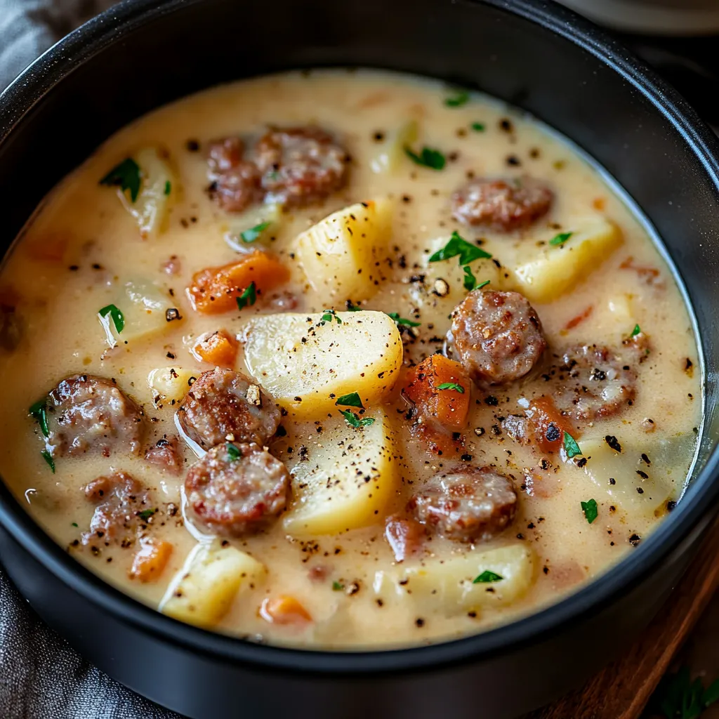 Close-up Potato and Sausage Chowder