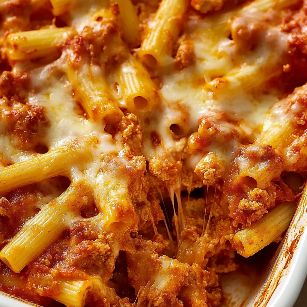 Close-up Cheesy Baked Ziti Recipe