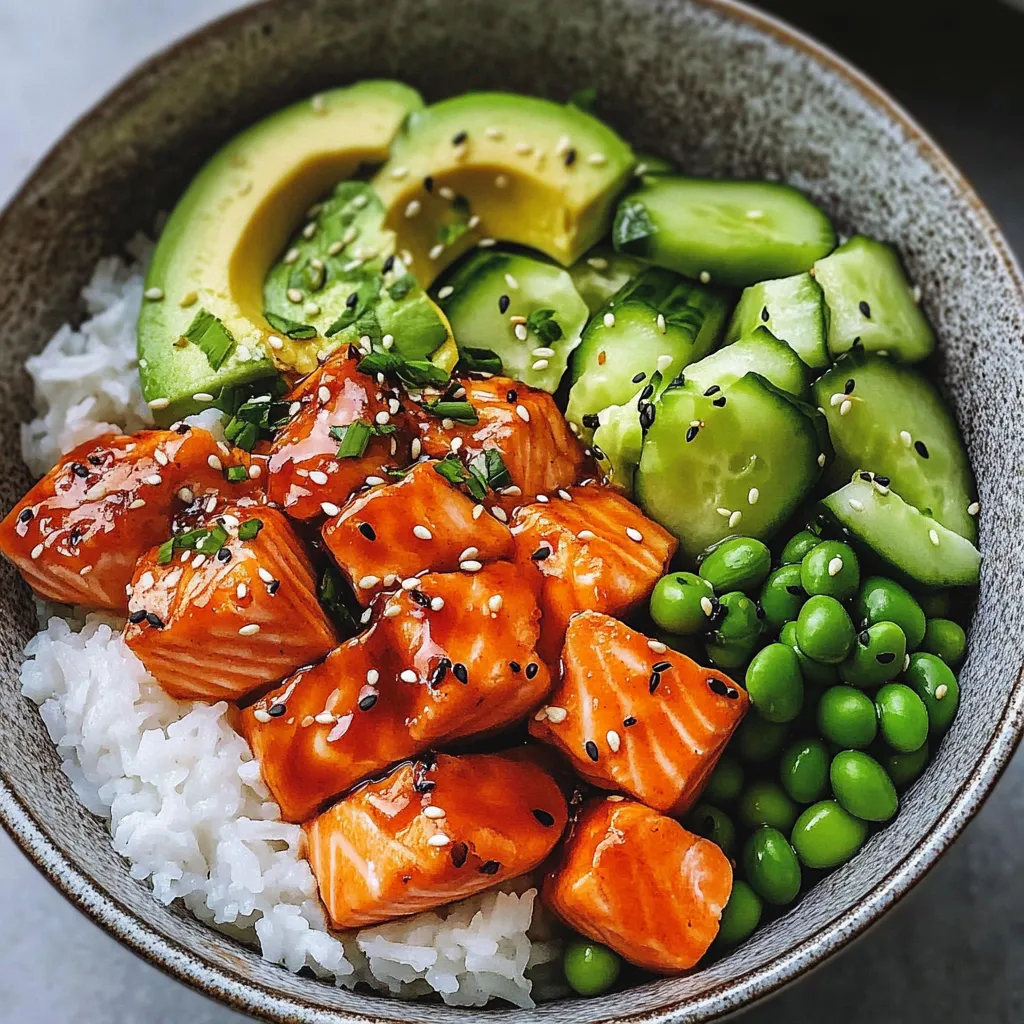 Close-up Salmon Rice Bowls Recipe