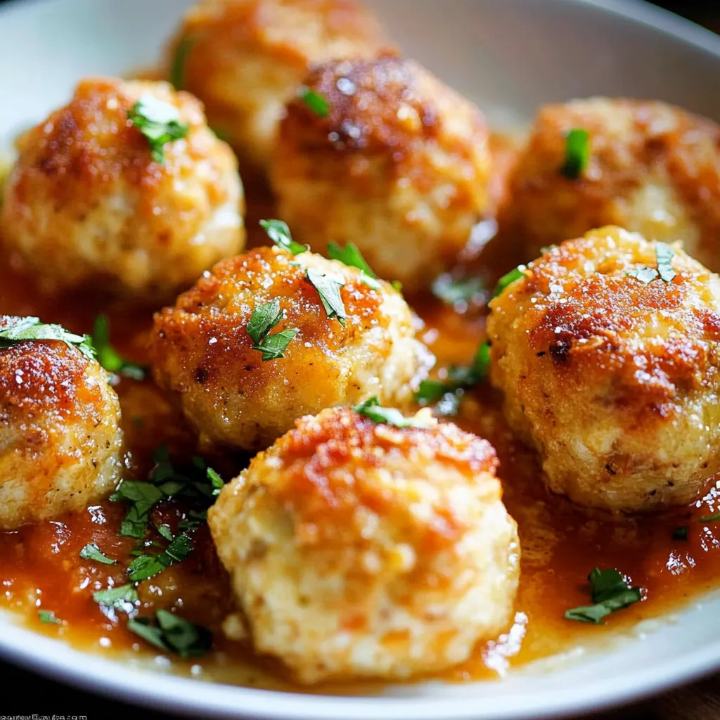 Close-up Chicken Parmesan Meatballs Recipe