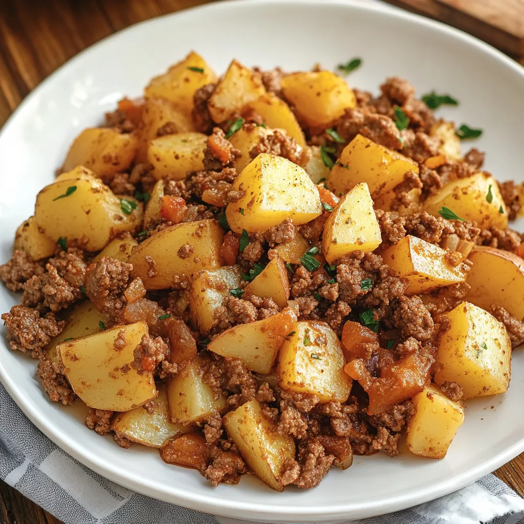 Close-up Ground Beef and Potatoes Skillet Recipe