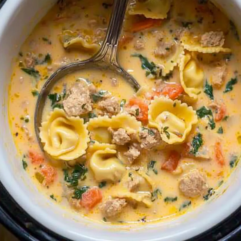 Creamy Crockpot Tortellini Soup