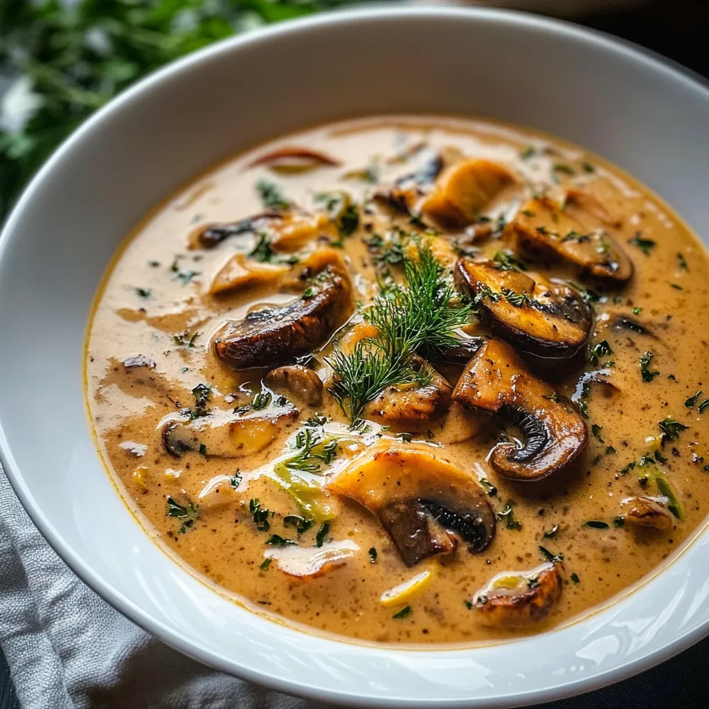 Close-up Hungarian Mushroom Soup Recipe