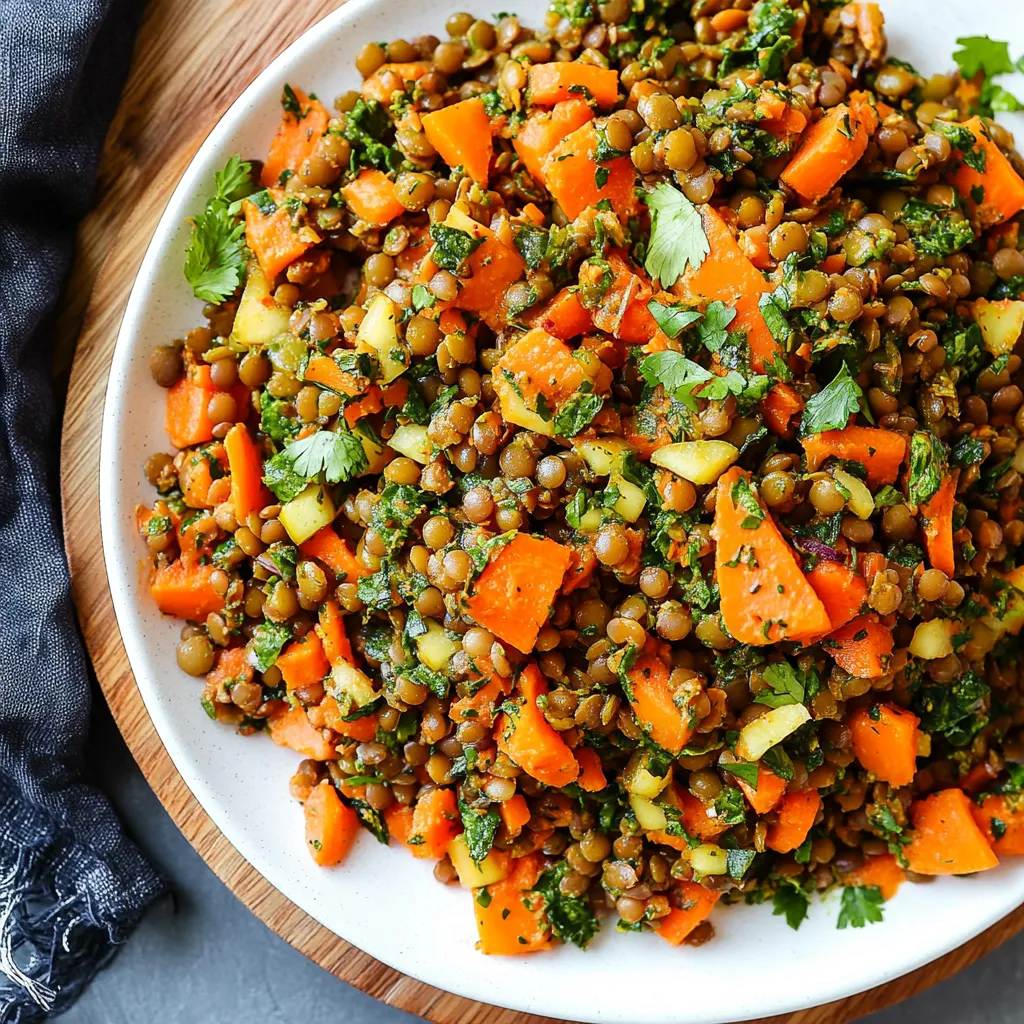 Close-up Moroccan Lentil Carrot Salad Recipe