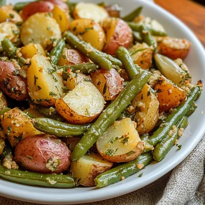 Close-up Country Ranch Green Beans and Potatoes Recipe