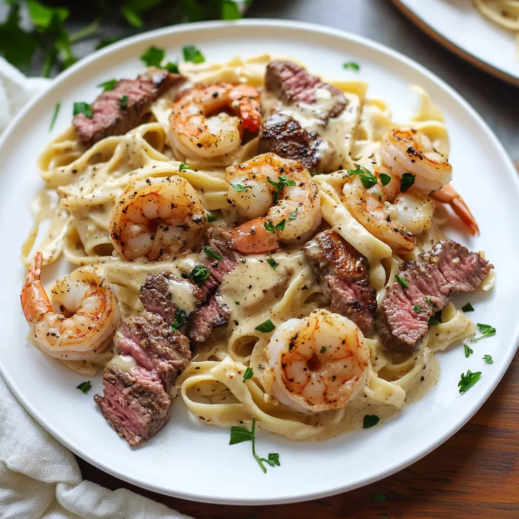 Tasty Steak and Cajun Shrimp Alfredo