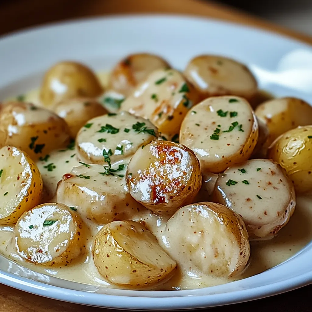 Easy Creamy Garlic Sauce Baby Potatoes