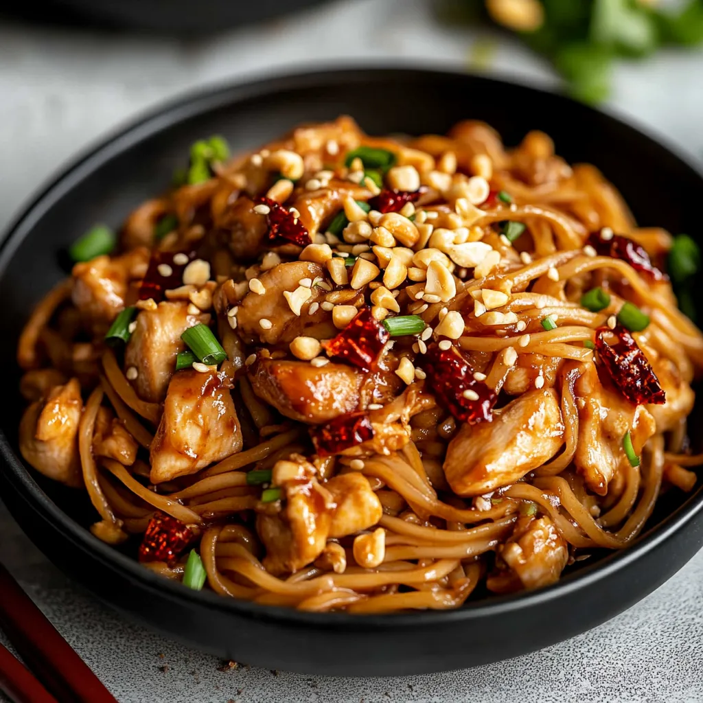 Close-up Kung Pao Chicken Noodles Recipe