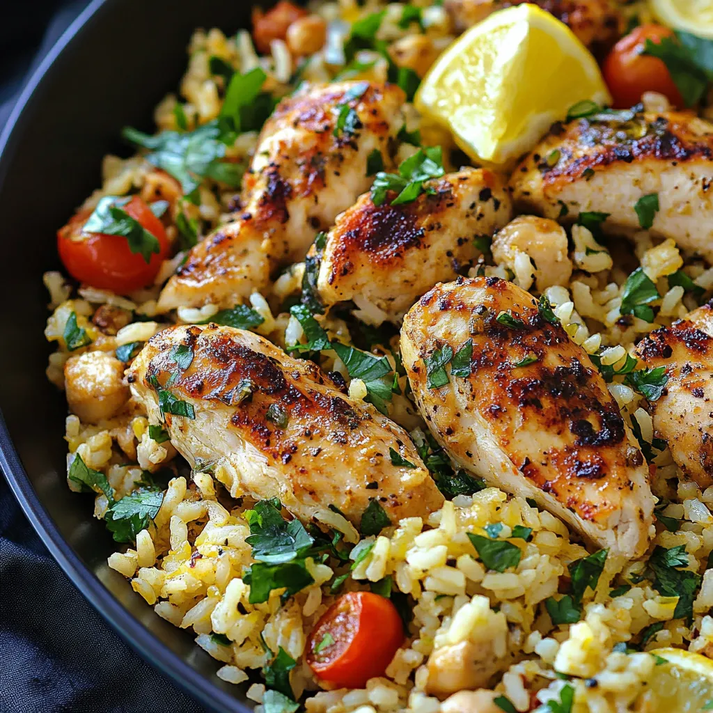 Close-up Greek Chicken and Lemon Rice Recipe