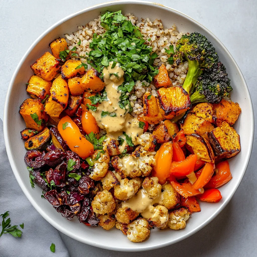 Close-up Buddha Bowl with Roasted Veggies Recipe