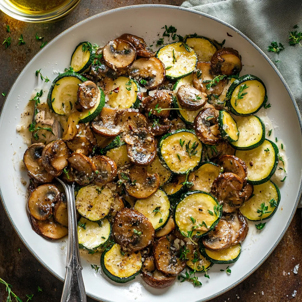 Close-up Skillet Zucchini and Mushrooms Recipe