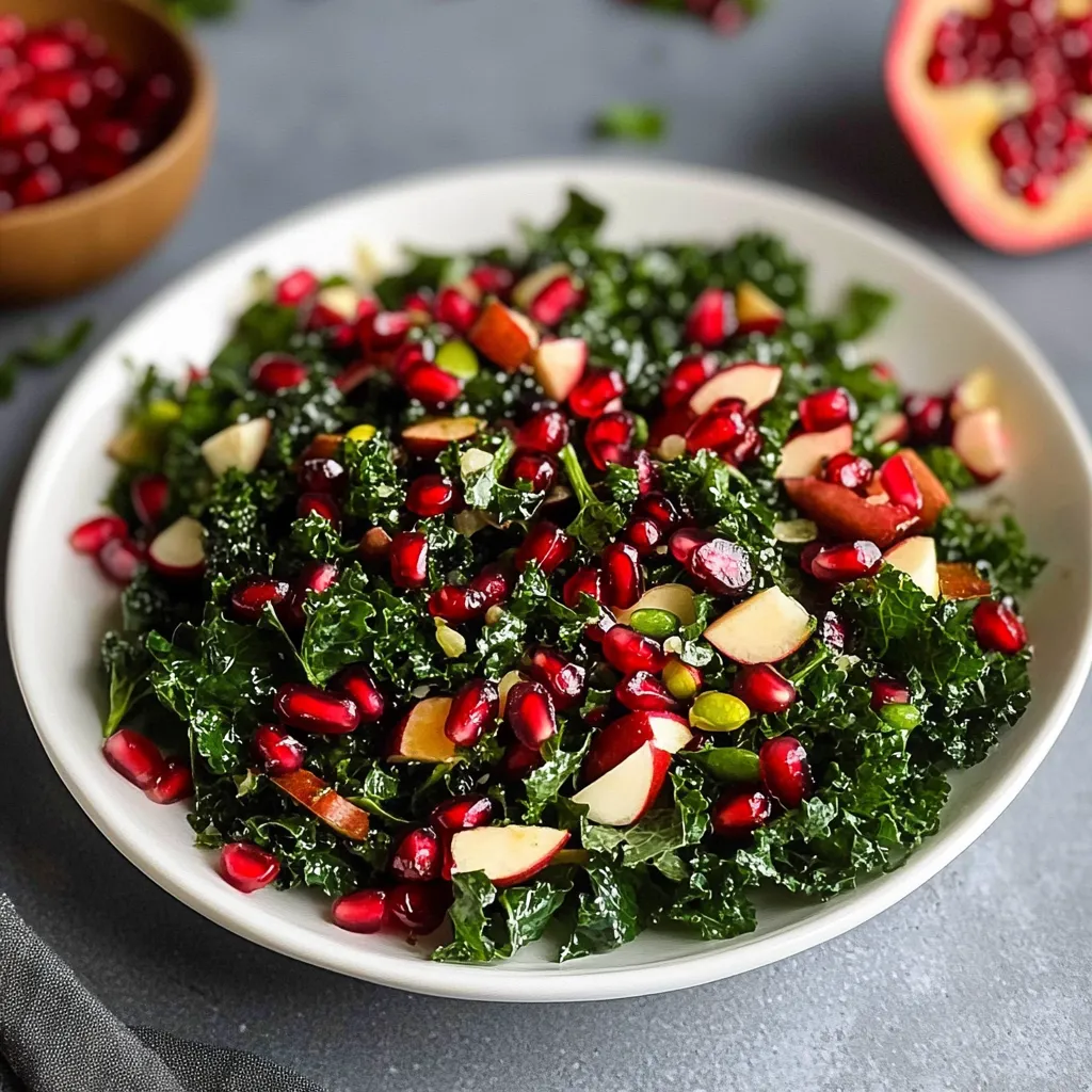 Close-up Kale Pomegranate Salad Recipe