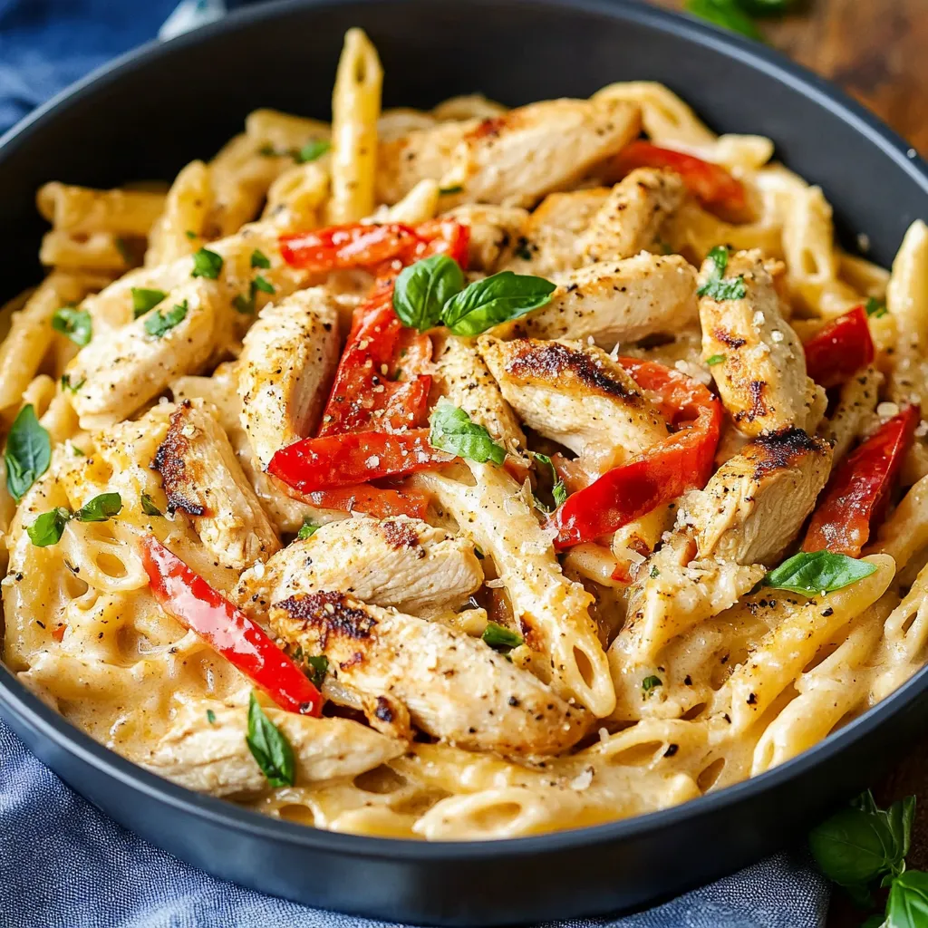 Close-up Creamy Cajun Chicken Pasta Recipe