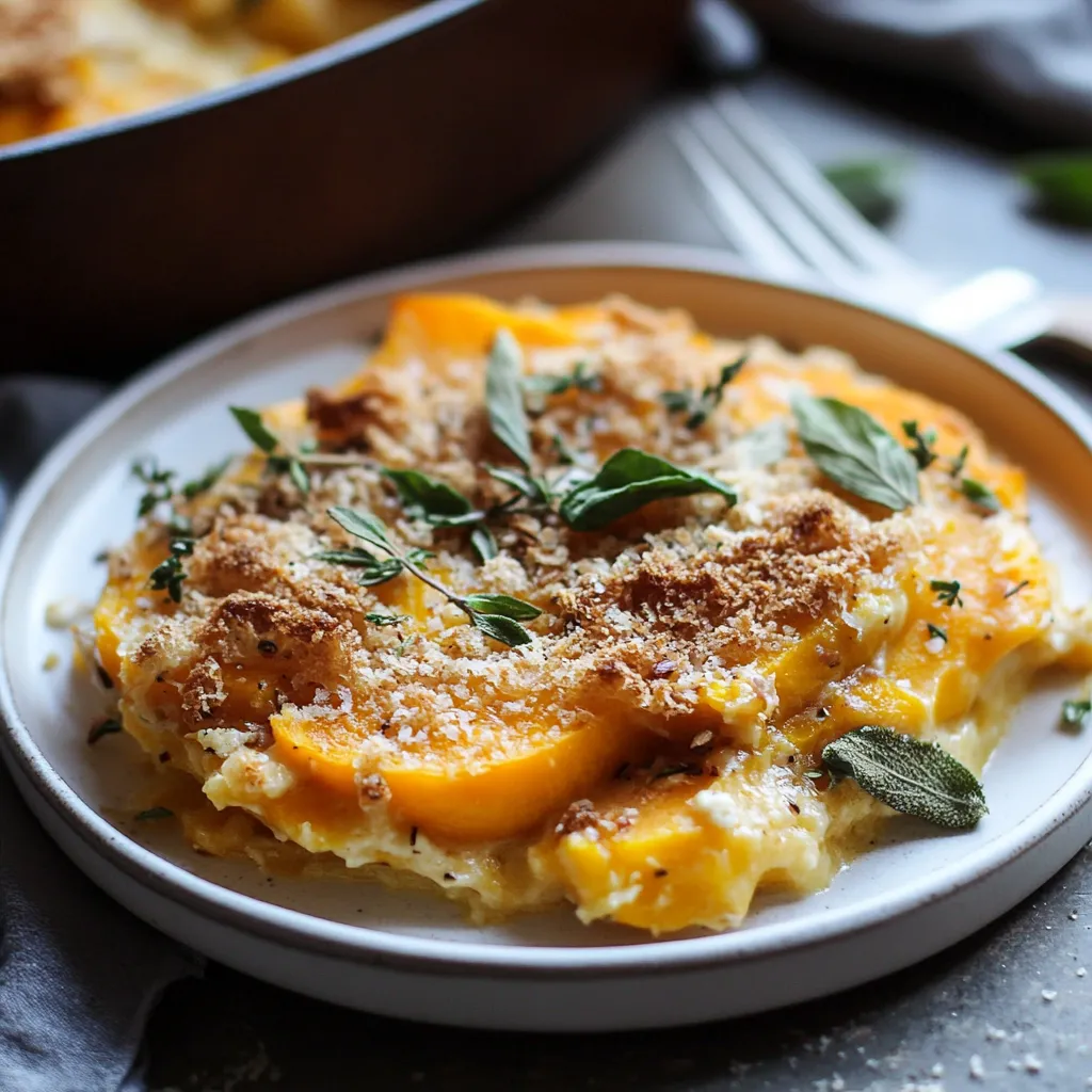 Close-up Butternut Squash Gratin Recipe