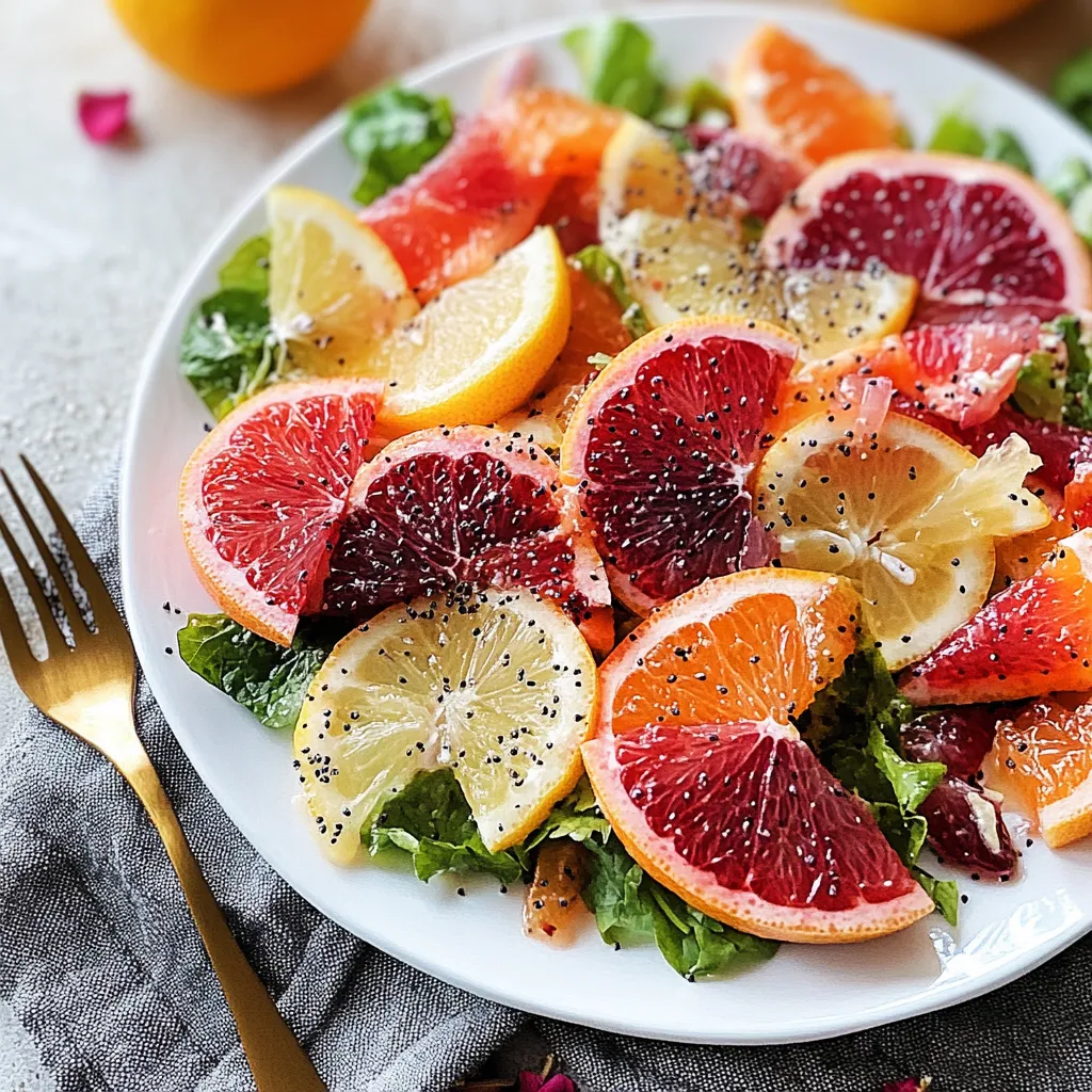 Close-up Winter Citrus Salad with Lemon Honey Poppyseed Vinaigrette Recipe