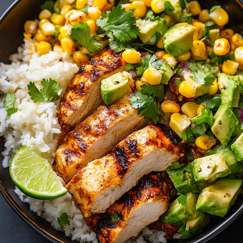 Close-up Honey Chipotle Chicken Rice Bowls Recipe