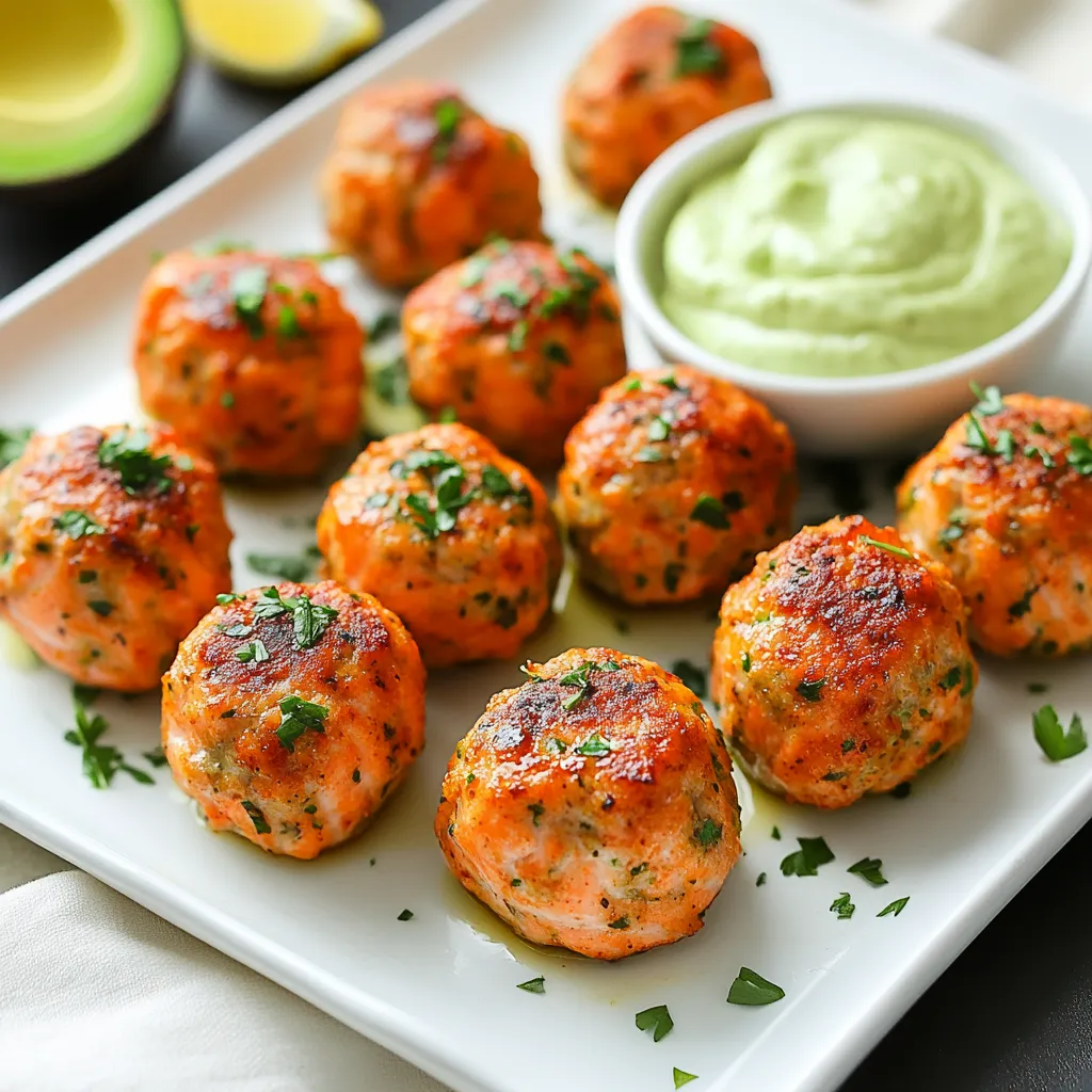 Baked Salmon Meatballs with a Tangy Avocado Sauce