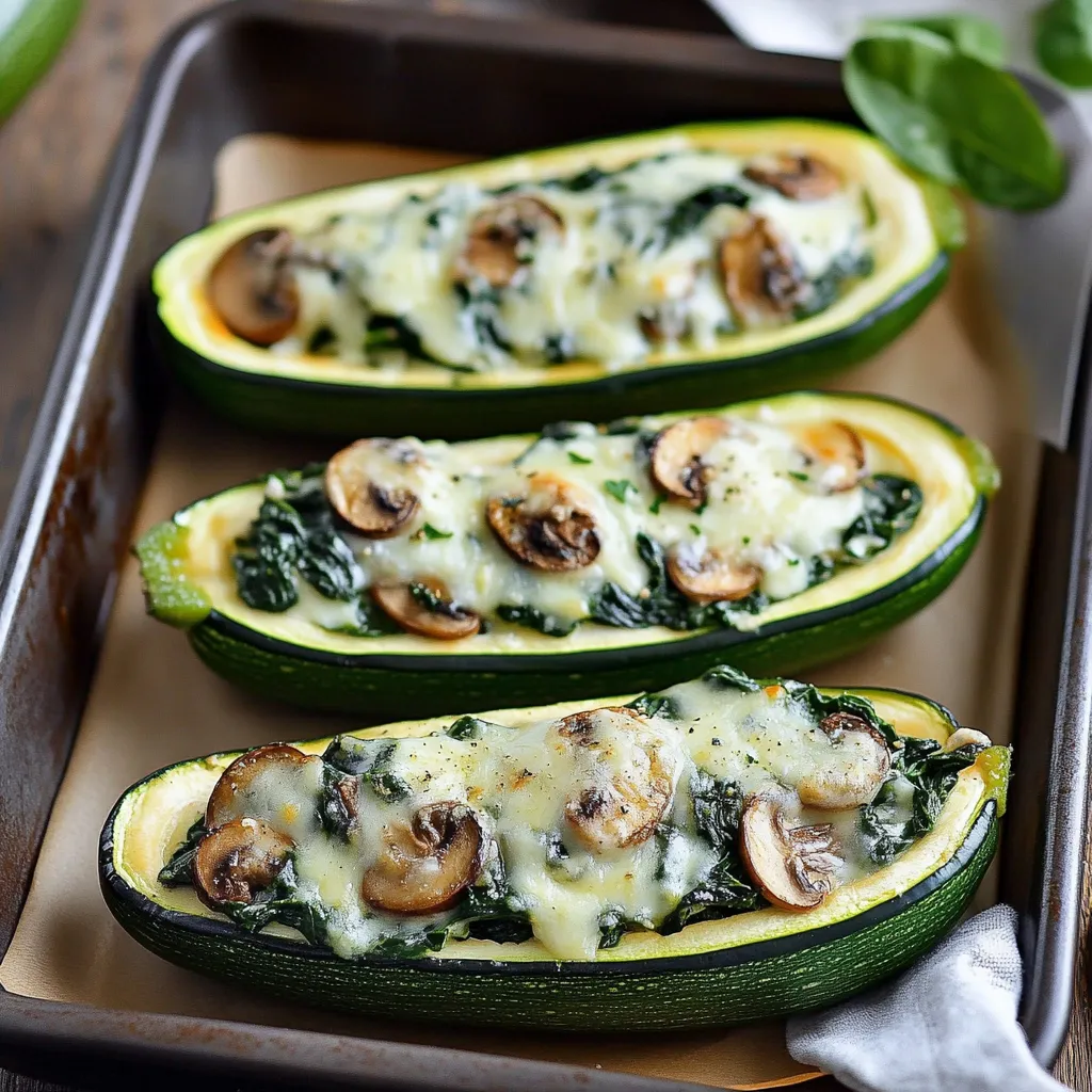 Spinach, Mushroom and Ricotta Stuffed Zucchini Boats