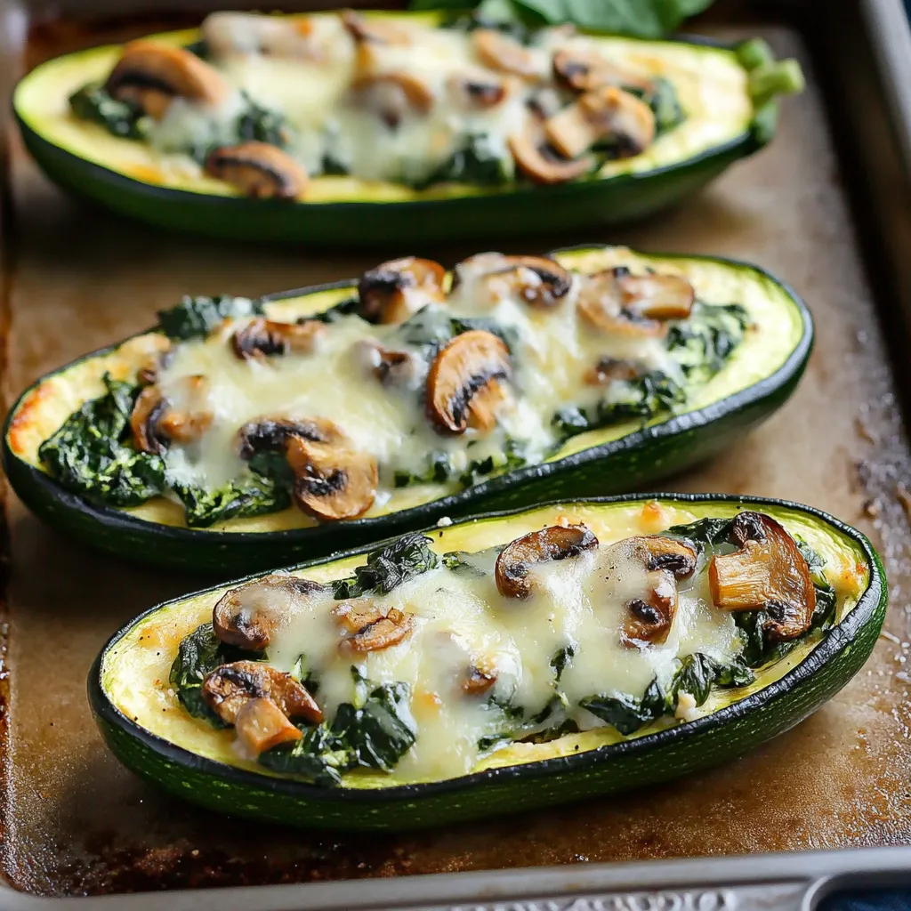 Appetizing Spinach, Mushroom and Ricotta Stuffed Zucchini Boats