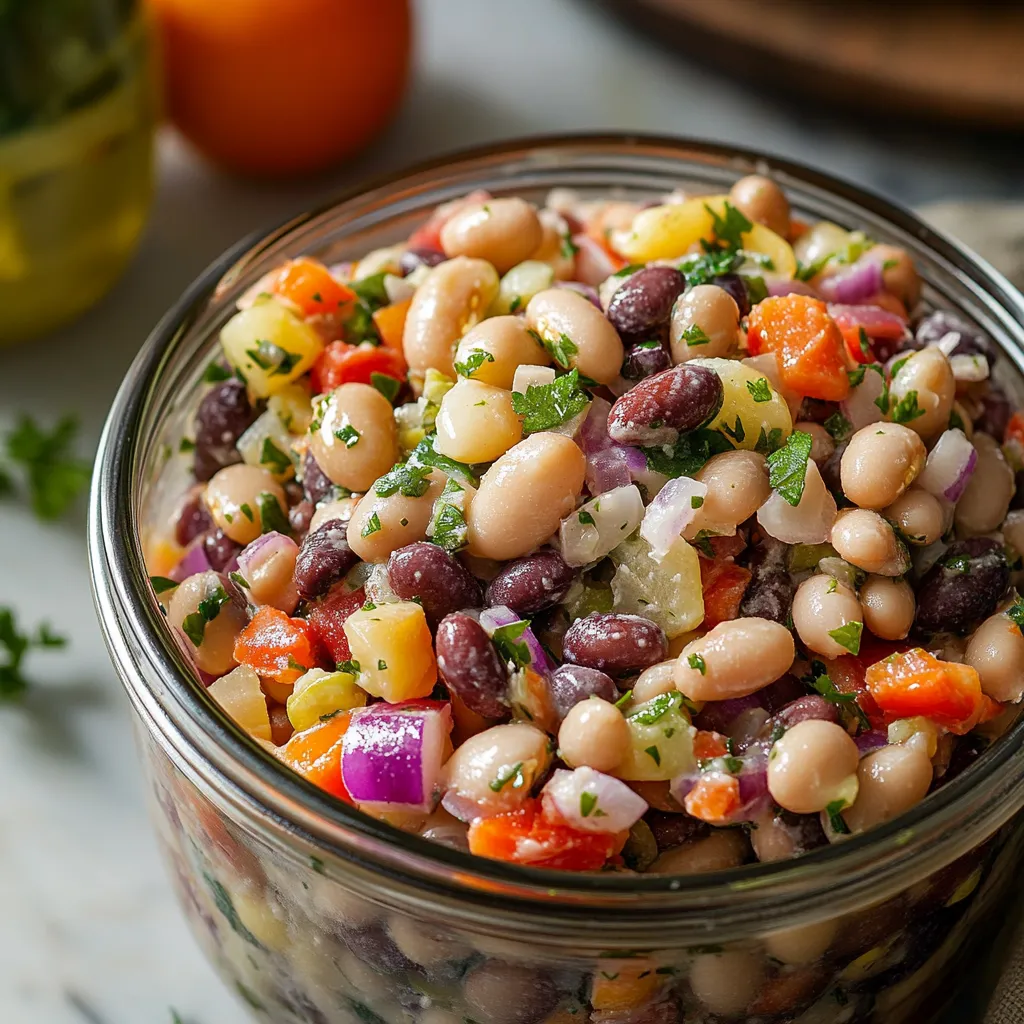 Close-up Mediterranean Dense Bean Salad Recipe