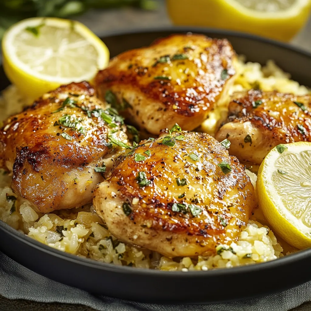 Close-up Lemon Garlic Chicken Thighs Recipe