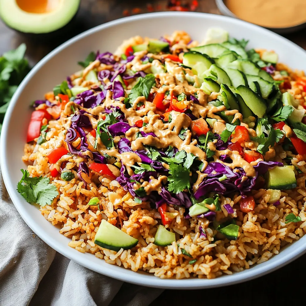 Close-up Rice Salad with Veggies and Peanut Dressing Recipe