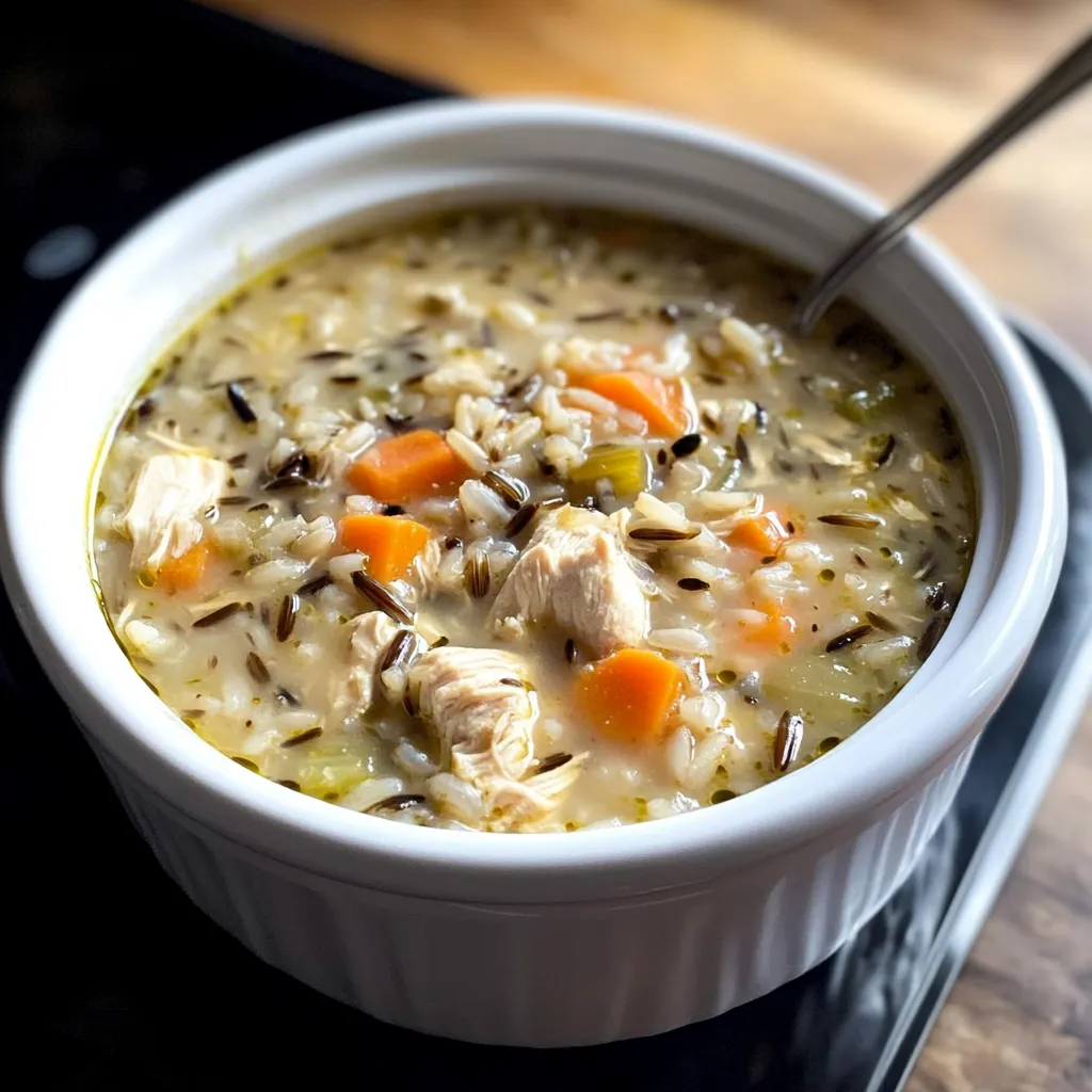 Close-up Crockpot Chicken Wild Rice Soup Recipe