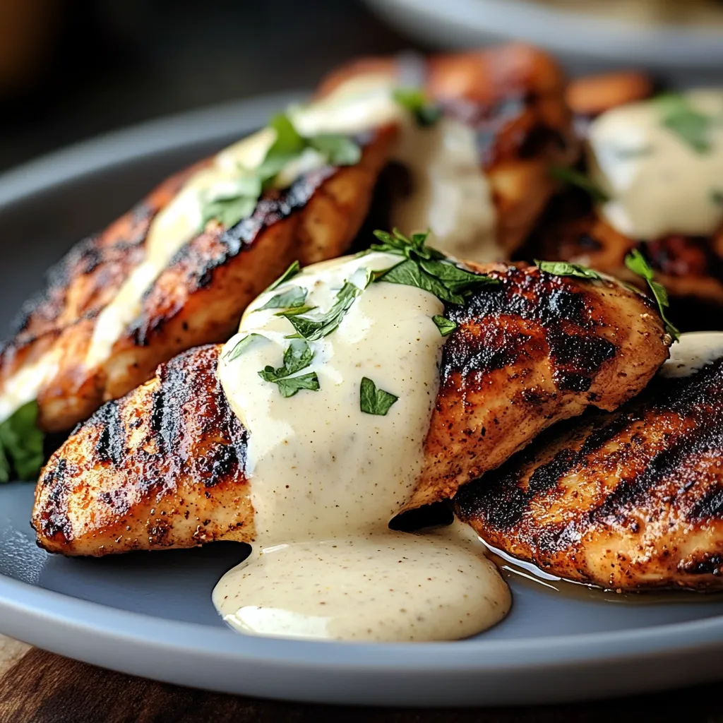 Close-up Cajun Grilled Chicken with Alabama White Sauce Recipe