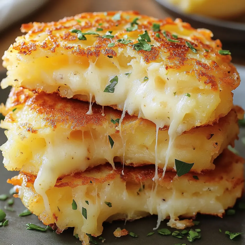 Close-up Potato and Onion Pancakes with Cheese Filling Recipe