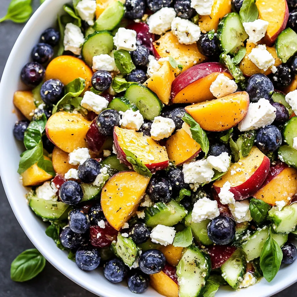 Close-up Blueberry Peach Feta Salad Recipe