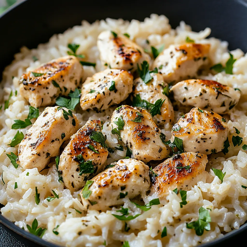 Close-up Creamy Herb Chicken & Basmati Rice Recipe