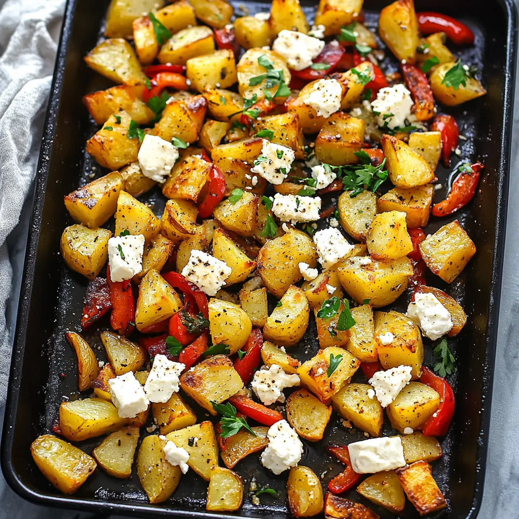 Greek Roasted Potatoes With Peppers & Feta